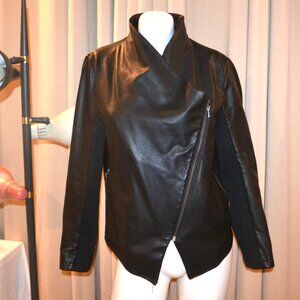 Leather Jacket Drape with Zippers Medium Faux for Biker Trendy Streetwear